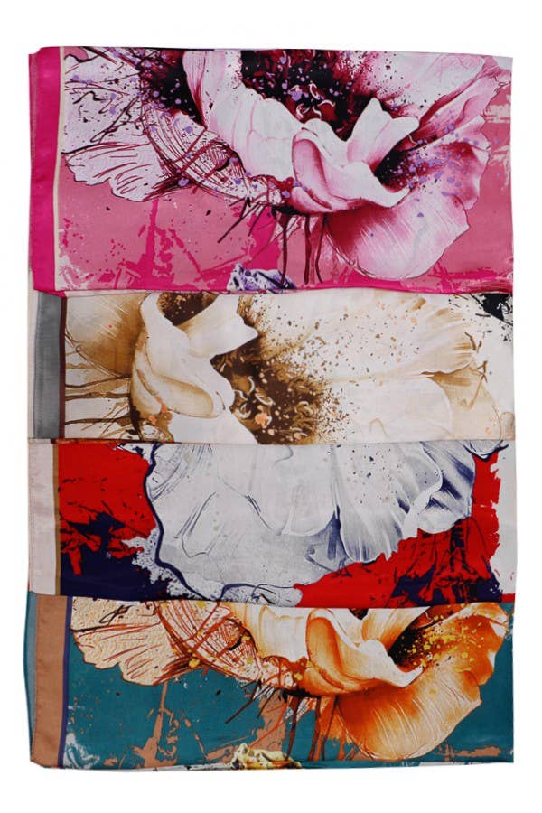 Peony Floral Print Polyester Square Scarf
