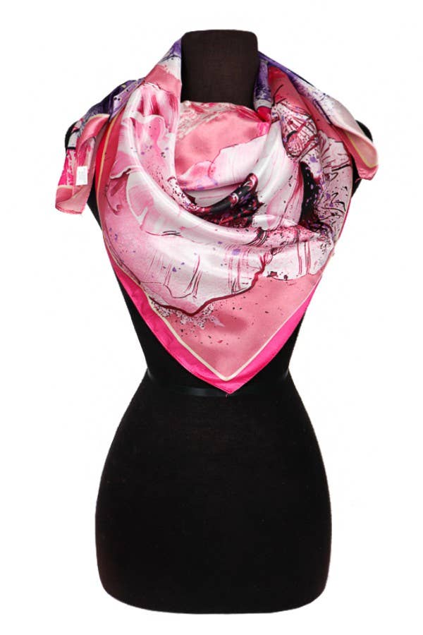 Peony Floral Print Polyester Square Scarf