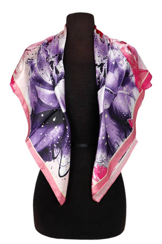 Peony Floral Print Polyester Square Scarf