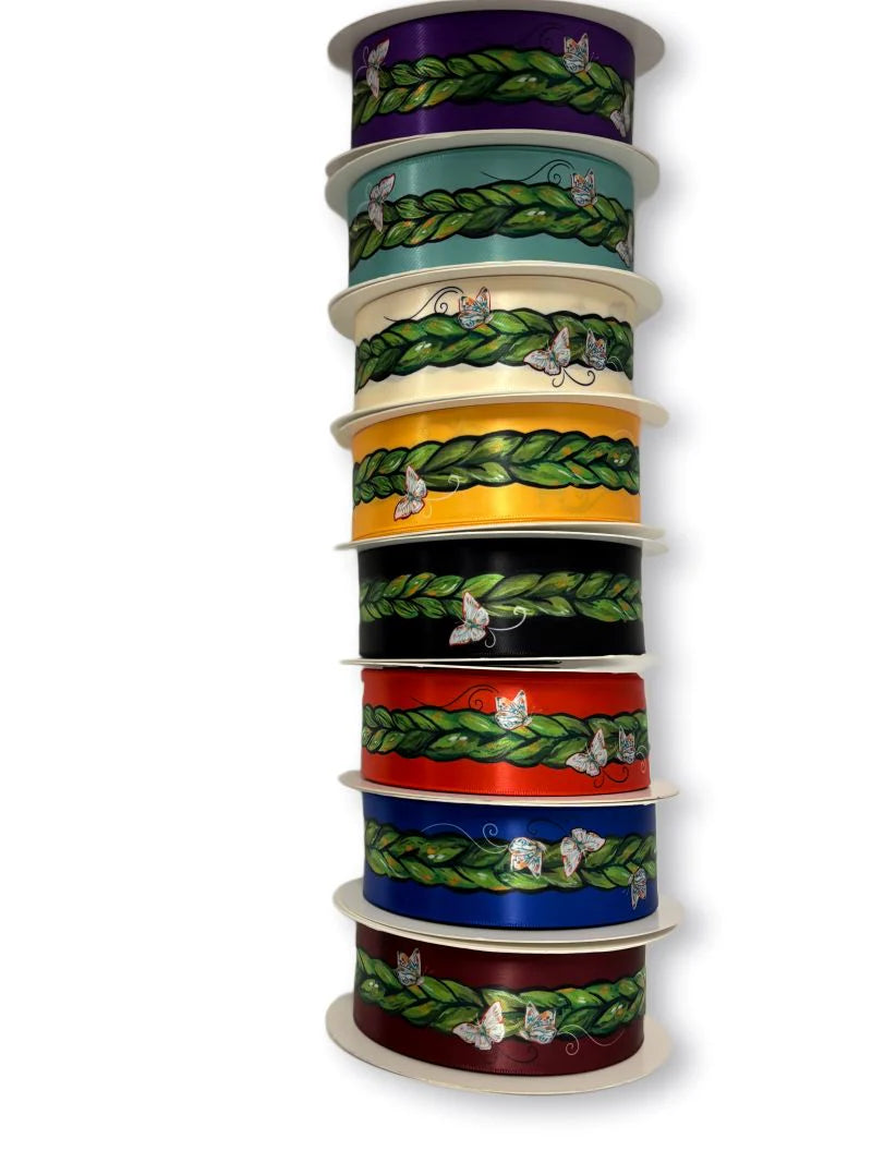 Satin Ribbon With Braided Sweetgrass Print