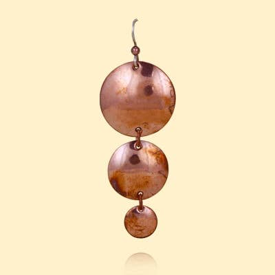 Polished Copper 3 Disks Earrings