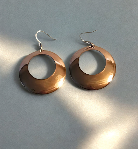 Copper Earrings Round With Center Hole On Hooks
